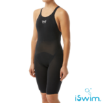 TYR WOMEN'S INVICTUS SOLID OPEN BACK SWIMSUIT BLACK